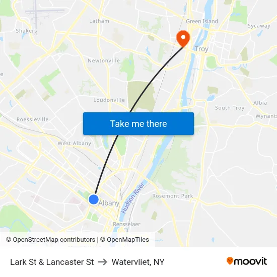 Lark St & Lancaster St to Watervliet, NY map