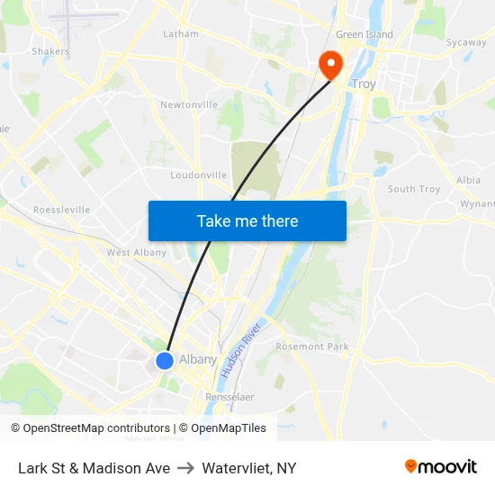 Lark St & Madison Ave to Watervliet, NY map