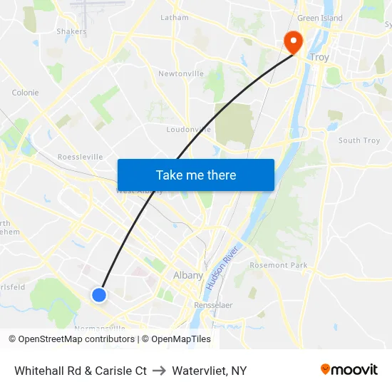 Whitehall Rd & Carisle Ct to Watervliet, NY map
