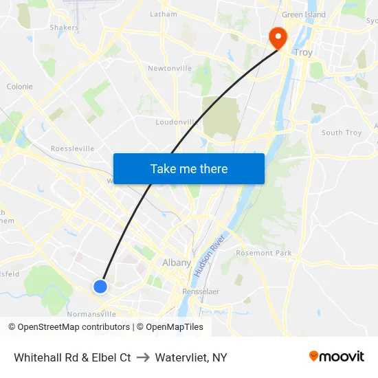 Whitehall Rd & Elbel Ct to Watervliet, NY map