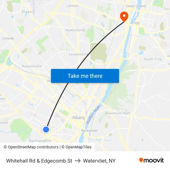 Whitehall Rd & Edgecomb St to Watervliet, NY map