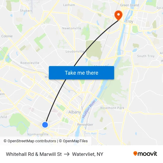 Whitehall Rd & Marwill St to Watervliet, NY map
