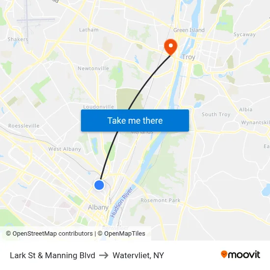 Lark St & Manning Blvd to Watervliet, NY map