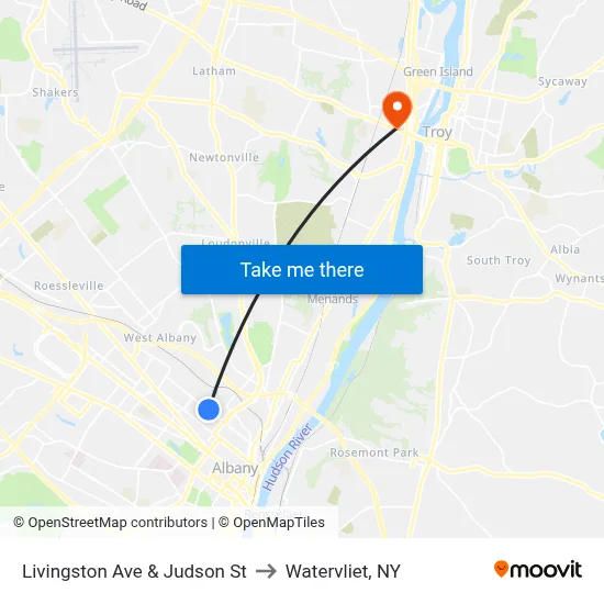 Livingston Ave & Judson St to Watervliet, NY map