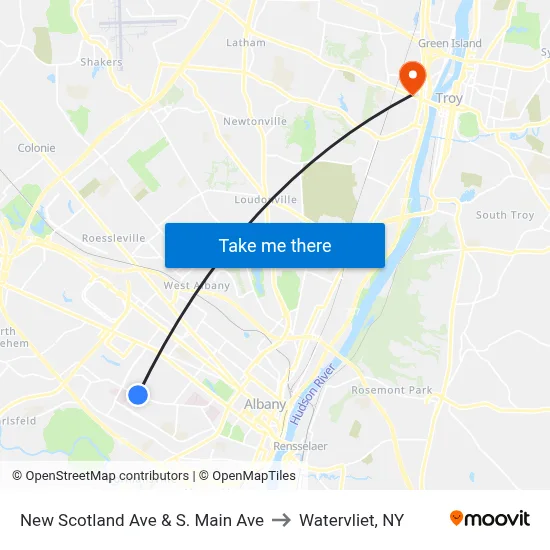 New Scotland Ave & S. Main Ave to Watervliet, NY map