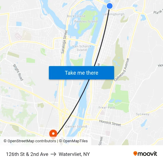 126th St & 2nd Ave to Watervliet, NY map