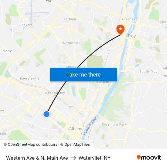 Western Ave & N. Main Ave to Watervliet, NY map