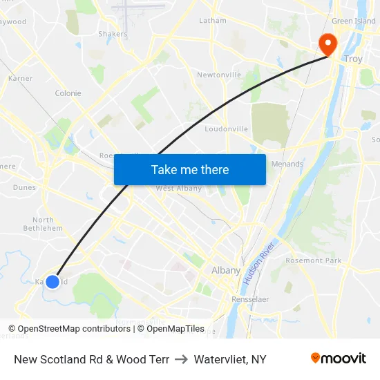 New Scotland Rd & Wood Terr to Watervliet, NY map