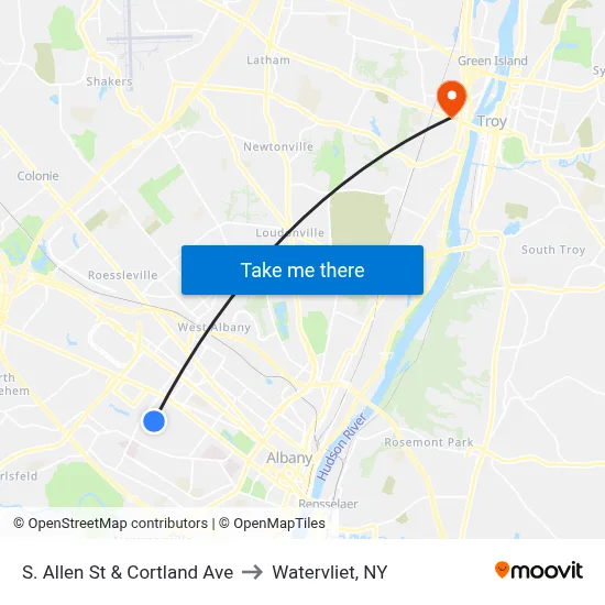 S. Allen St & Cortland Ave to Watervliet, NY map