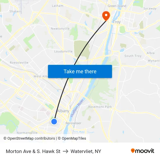 Morton Ave & S. Hawk St to Watervliet, NY map