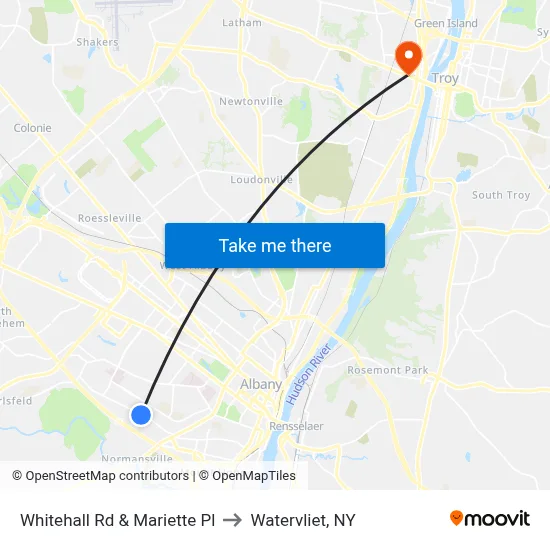 Whitehall Rd & Mariette Pl to Watervliet, NY map