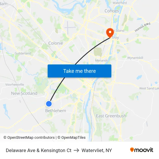 Delaware Ave & Kensington Ct to Watervliet, NY map