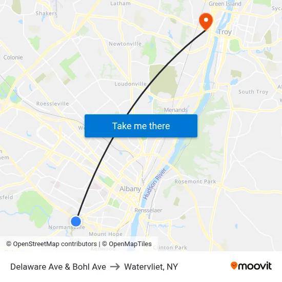 Delaware Ave & Bohl Ave to Watervliet, NY map
