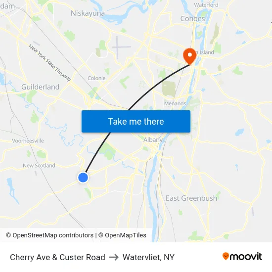 Cherry Ave & Custer Road to Watervliet, NY map