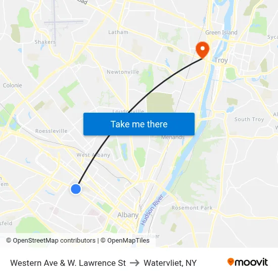 Western Ave & W. Lawrence St to Watervliet, NY map