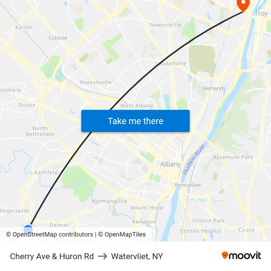 Cherry Ave & Huron Rd to Watervliet, NY map
