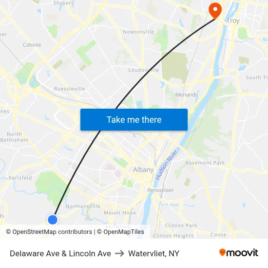 Delaware Ave & Lincoln Ave to Watervliet, NY map