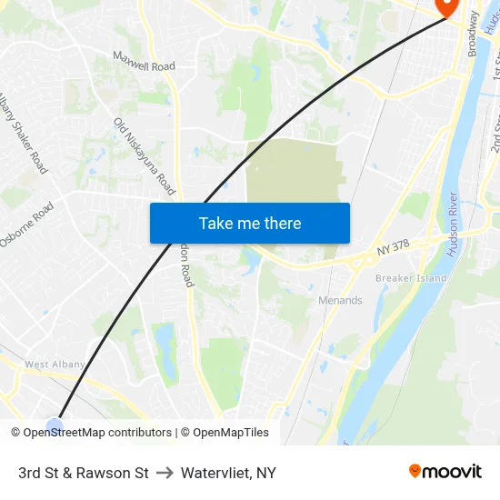 3rd St & Rawson St to Watervliet, NY map