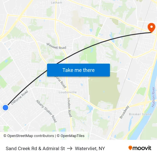 Sand Creek Rd & Admiral St to Watervliet, NY map