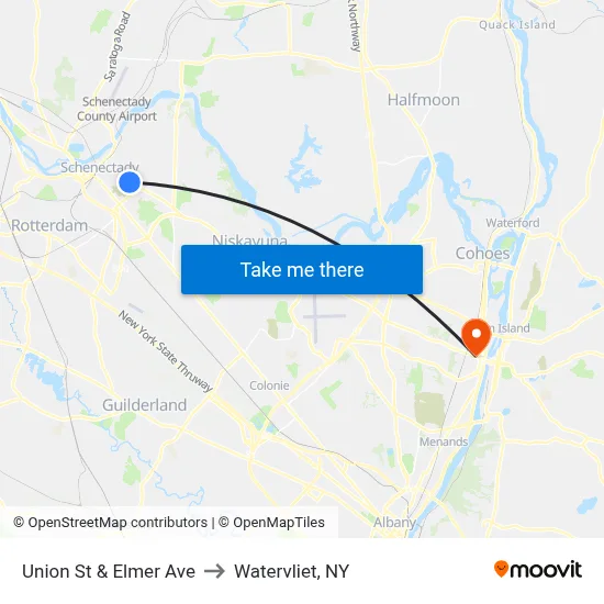 Union St & Elmer Ave to Watervliet, NY map