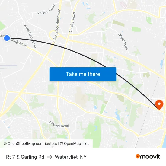 Rt 7 & Garling Rd to Watervliet, NY map