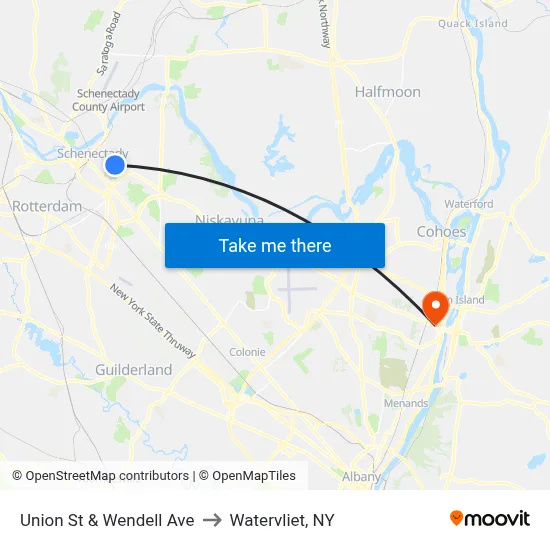 Union St & Wendell Ave to Watervliet, NY map