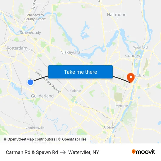 Carman Rd & Spawn Rd to Watervliet, NY map