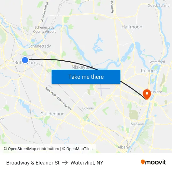 Broadway & Eleanor St to Watervliet, NY map