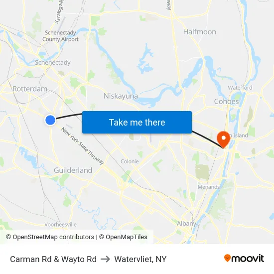 Carman Rd & Wayto Rd to Watervliet, NY map