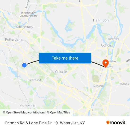 Carman Rd & Lone Pine Dr to Watervliet, NY map
