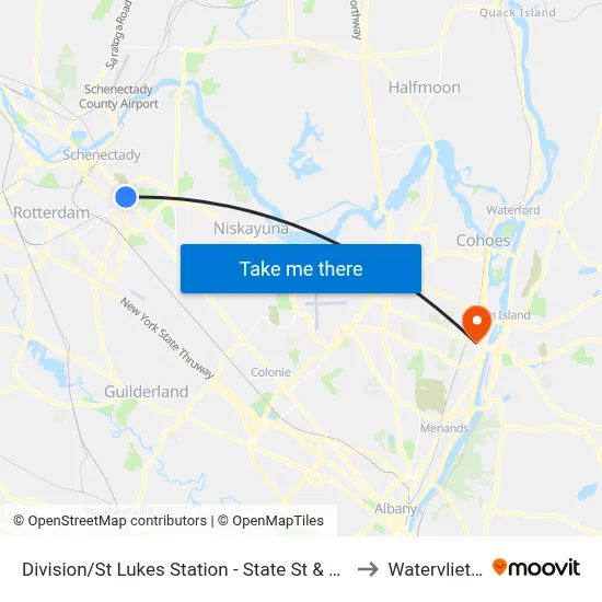 Division/St Lukes Station - State St & Division St to Watervliet, NY map