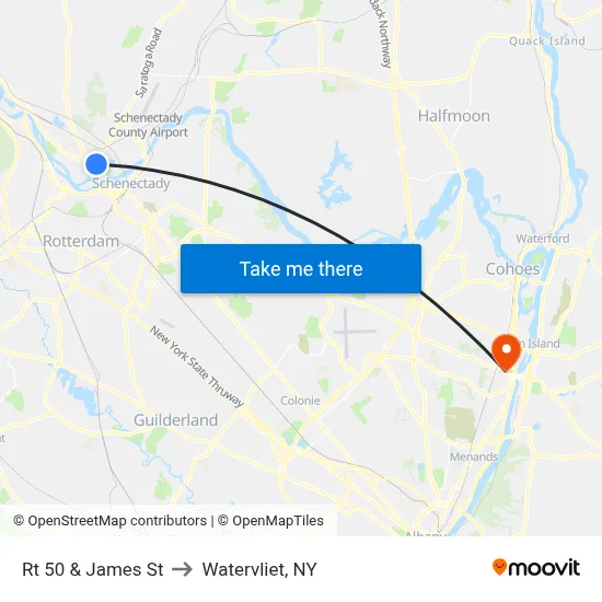 Rt 50 & James St to Watervliet, NY map