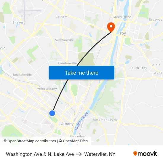 Washington Ave & N. Lake Ave to Watervliet, NY map