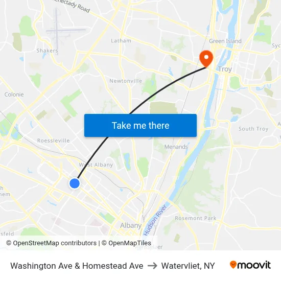 Washington Ave & Homestead Ave to Watervliet, NY map
