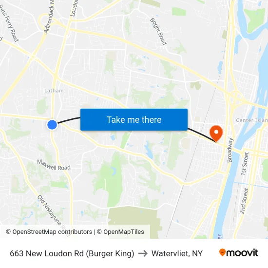 663 New Loudon Rd (Burger King) to Watervliet, NY map