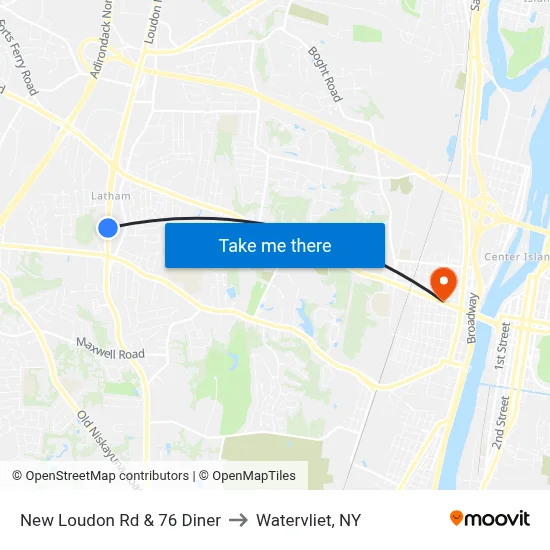 New Loudon Rd & 76 Diner to Watervliet, NY map