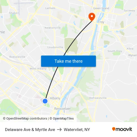 Delaware Ave & Myrtle Ave to Watervliet, NY map