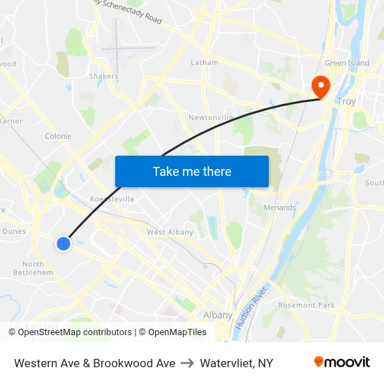Western Ave & Brookwood Ave to Watervliet, NY map
