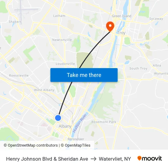 Henry Johnson Blvd & Sheridan Ave to Watervliet, NY map