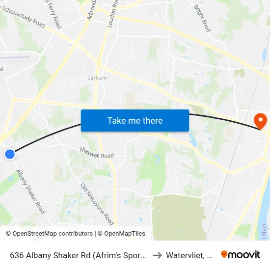636 Albany Shaker Rd (Afrim's Sports) to Watervliet, NY map