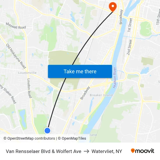 Van Rensselaer Blvd & Wolfert Ave to Watervliet, NY map