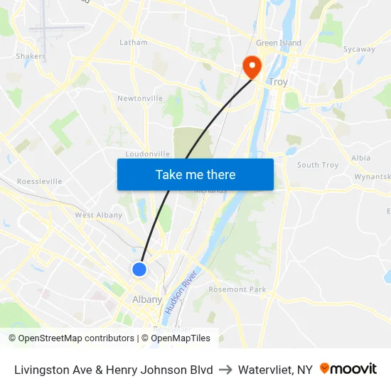 Livingston Ave & Henry Johnson Blvd to Watervliet, NY map