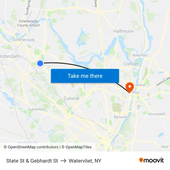 State St & Gebhardt St to Watervliet, NY map