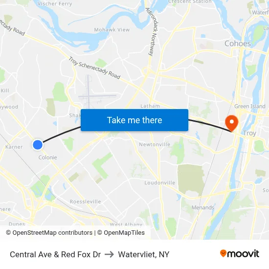 Central Ave & Red Fox Dr to Watervliet, NY map