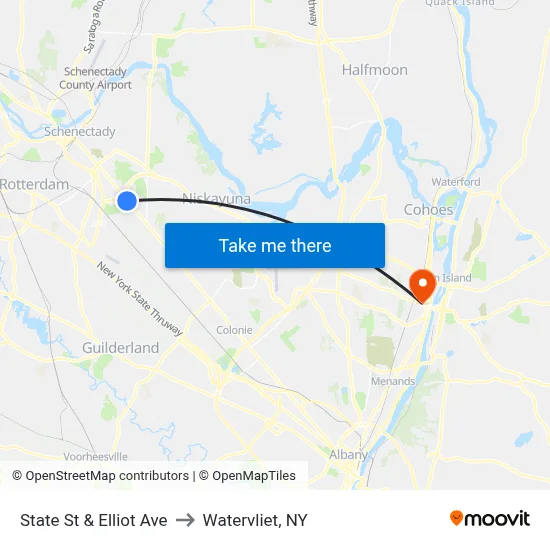 State St & Elliot Ave to Watervliet, NY map