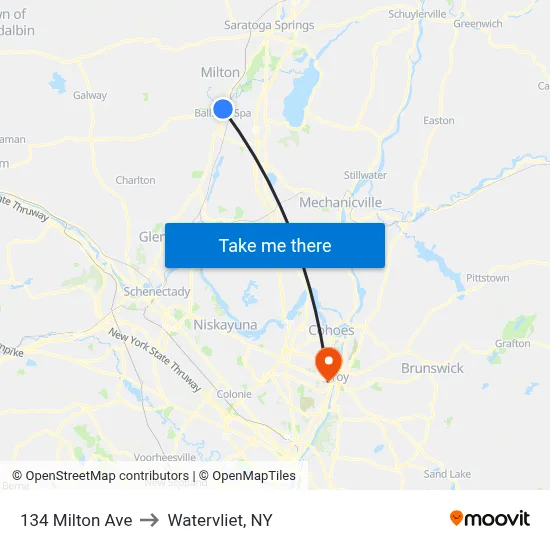 134 Milton Ave to Watervliet, NY map