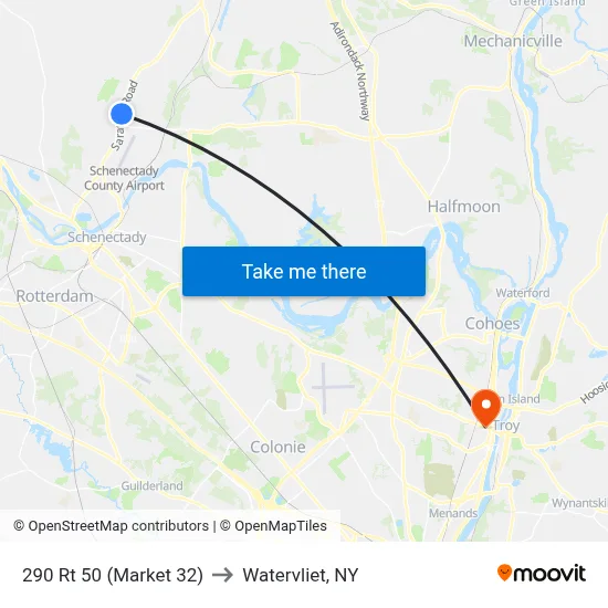 290 Rt 50 (Market 32) to Watervliet, NY map