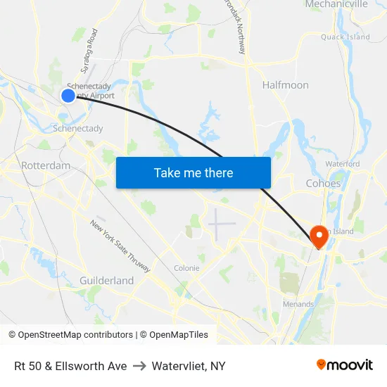 Rt 50 & Ellsworth Ave to Watervliet, NY map
