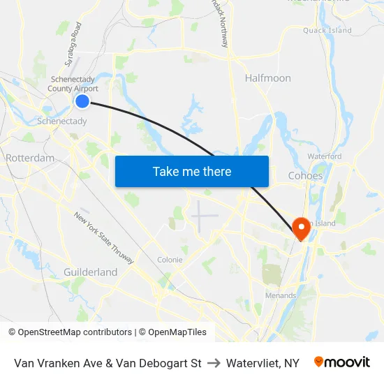 Van Vranken Ave & Van Debogart St to Watervliet, NY map