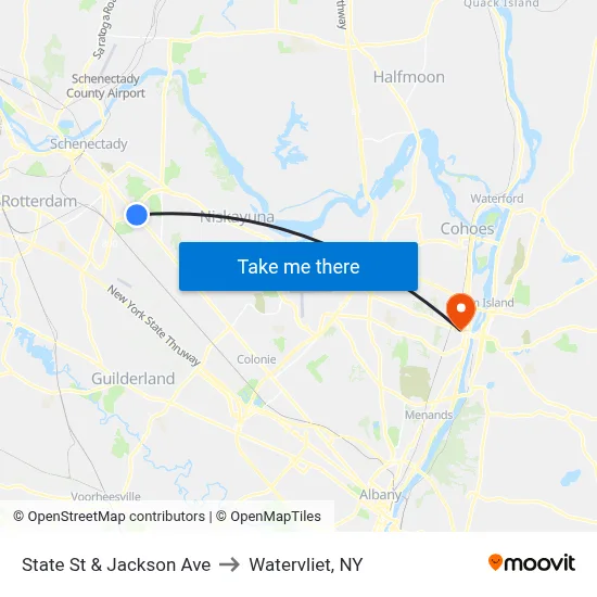 State St & Jackson Ave to Watervliet, NY map